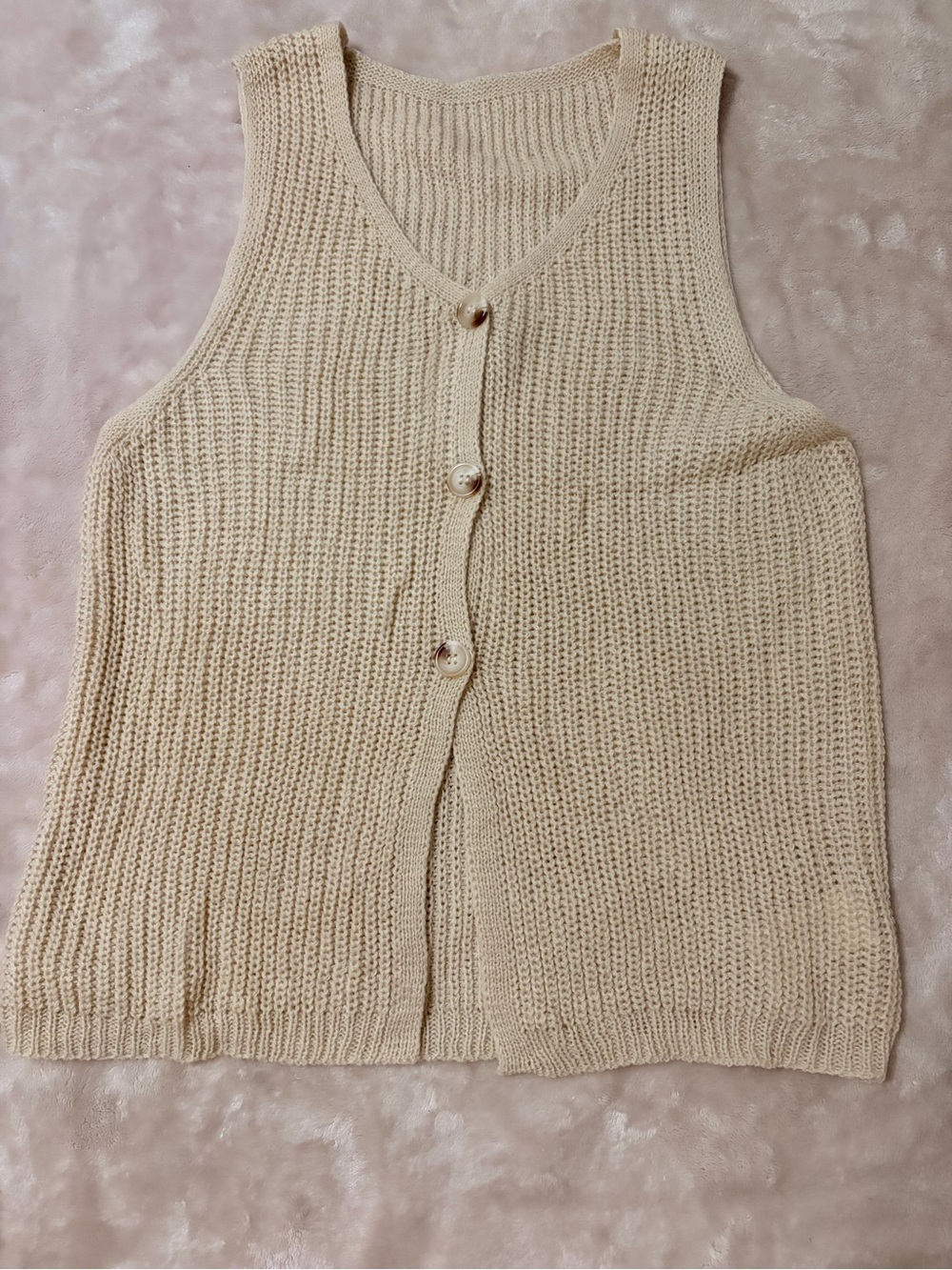 SHEIN Cream Button-Front Knit Vest